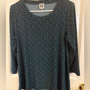 Anne Klein Navy Polka Dot Blouse
